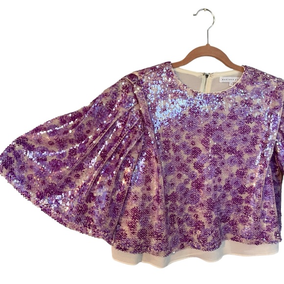 ENDLESS ROSE Flare Sleeve Super Shiny Purple Sequined Blouse Size Small - Picture 4 of 9